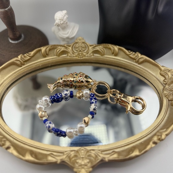 Gold Fish & Beaded Keychain Charm 🐟💙 - Picture 3 of 8